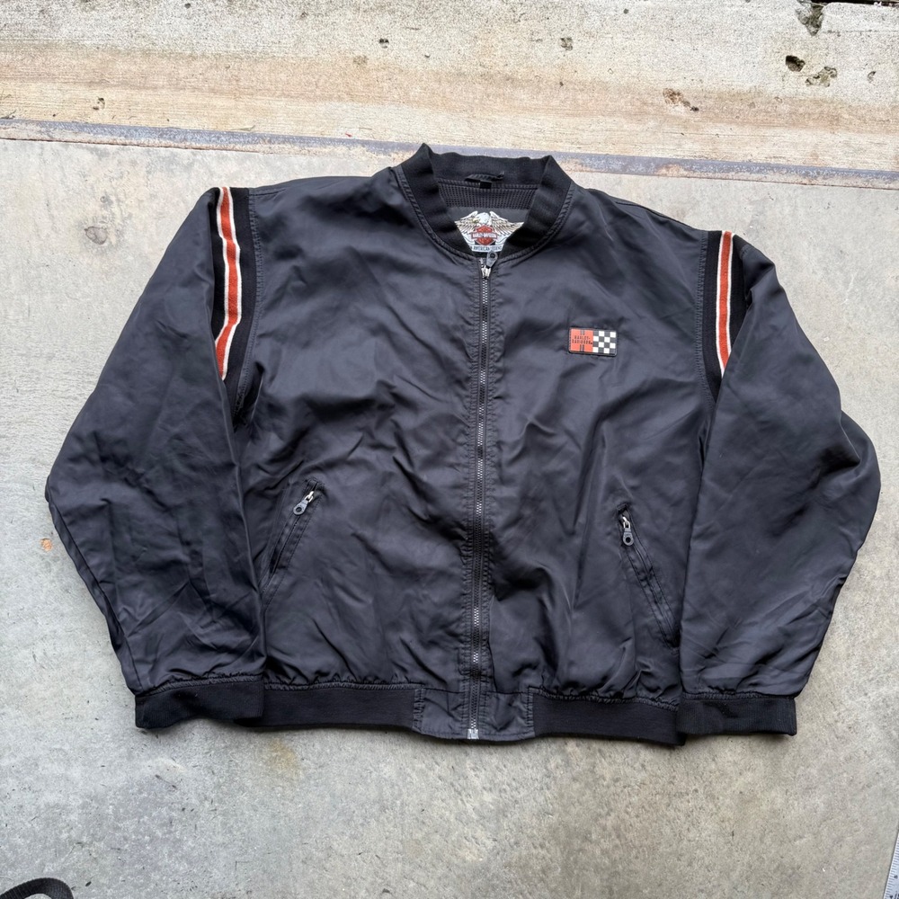 Harley-Davidson Mens Bomber Jacket Black Aces Playing Cards Graphic USA Made XL
